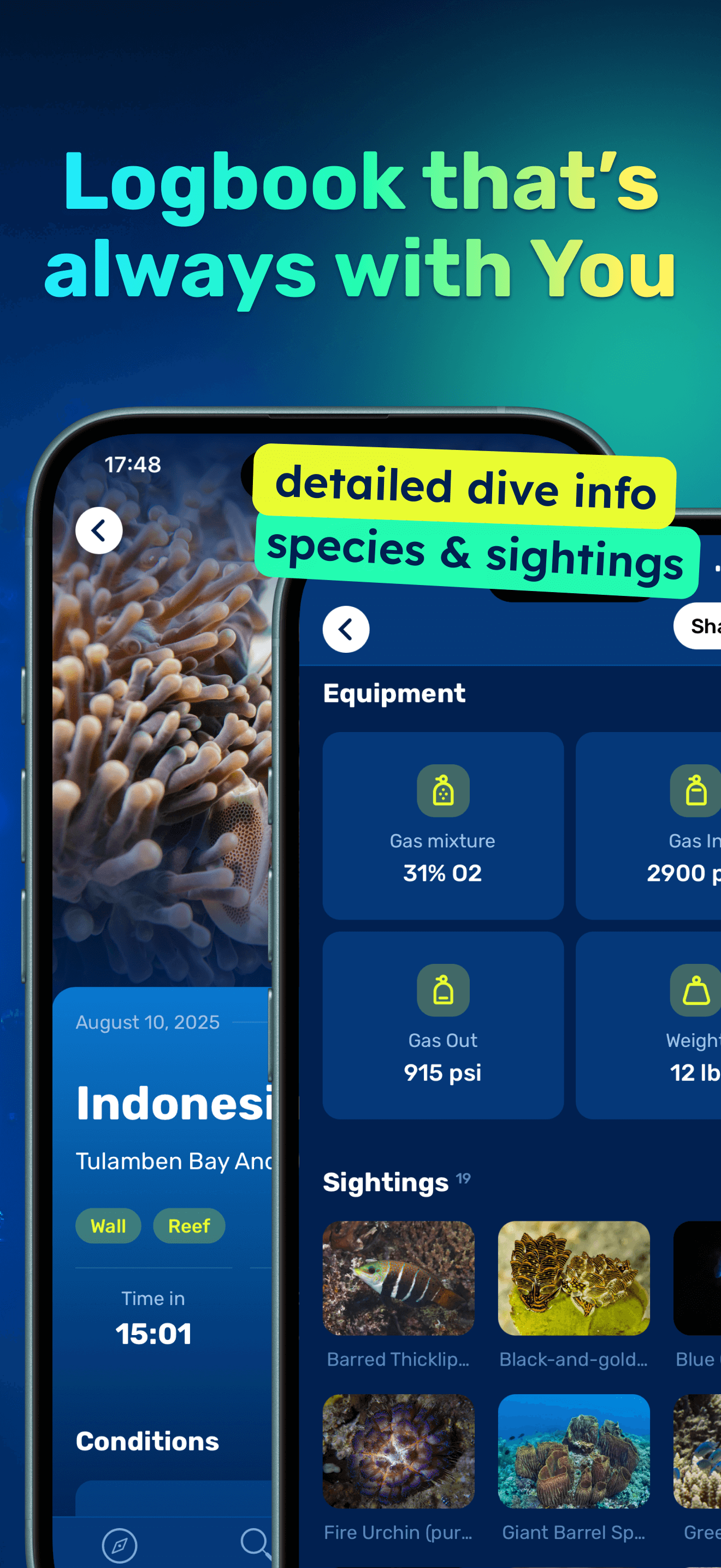 Seabook catch log entry showing gear and measurements